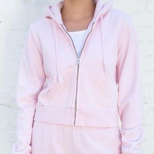 Light Pink Cropped Brandy Melville Crystal Zip Hoodie Sweatshirt